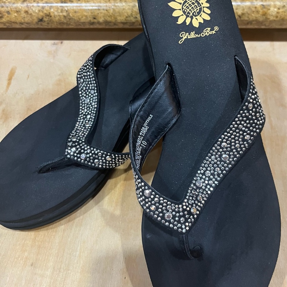 Yellow Box Black Crystal Embellished Sandals